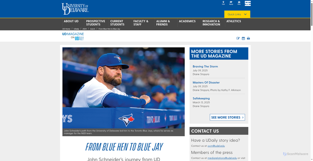 Security scan screenshot of https://www.udel.edu/udaily/2024/march/from-blue-hen-to-blue-jay-john-schneider-delaware-baseball/
