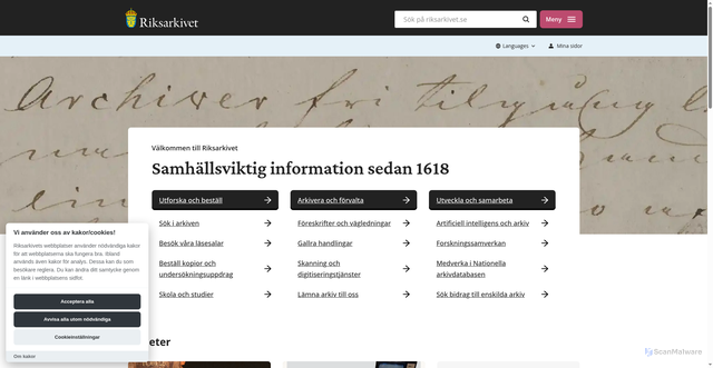 Security scan screenshot of https://www.riksarkivet.se