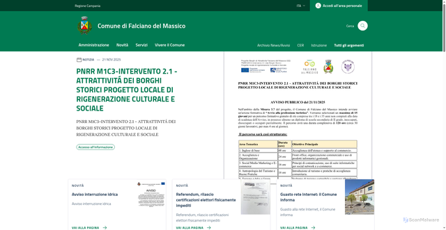 Security scan screenshot of https://comune.falcianodelmassico.ce.it/