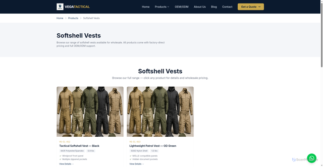 Security scan screenshot of https://vegatactical.pages.dev/products/tactical-clothing/softshell-vests/