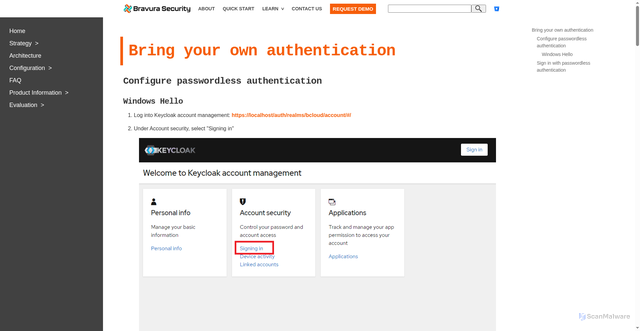 Security scan screenshot of https://docs.bravurasecurity.cloud/configuration/how-tos/bring-your-own-auth/auth/