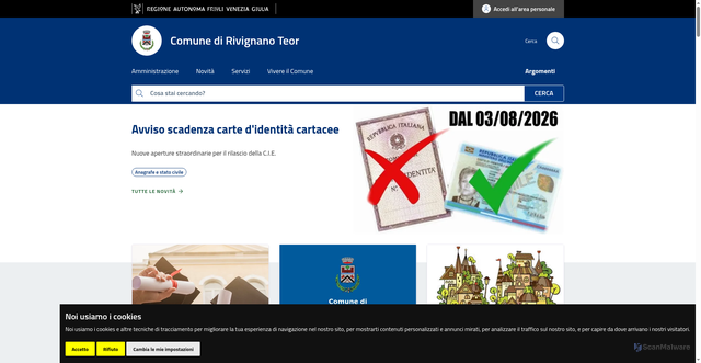Security scan screenshot of https://www.comune.rivignanoteor.ud.it