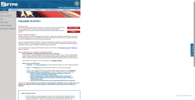 Security scan screenshot of https://www.eftps.gov/eftps/