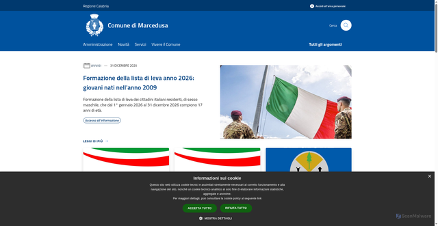 Security scan screenshot of https://www.comune.marcedusa.cz.it/it