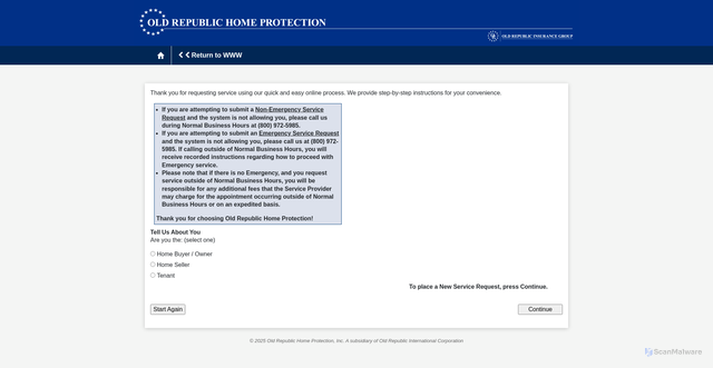 Security scan screenshot of https://www1.orhp.com/index.cfm?go=requestService