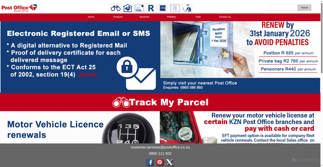 Security scan screenshot of https://www.postoffice.co.za/