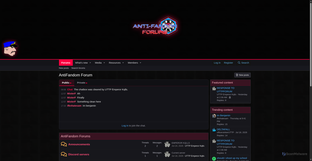 Security scan screenshot of http://antifandom.org