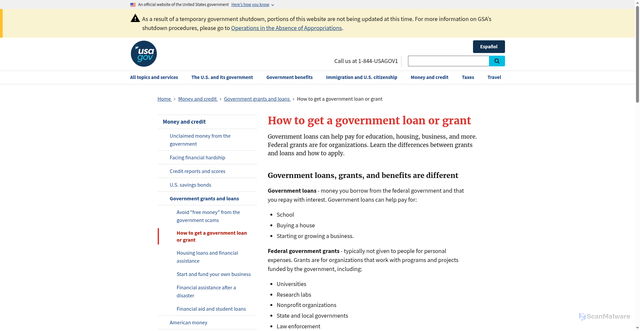 Security scan screenshot of https://www.usa.gov/government-loan?utm_source=usa_benefits-gov&utm_medium=redirect&utm_campaign=redirect_govloans-gov
