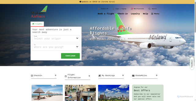 Security scan screenshot of https://www.malawian-airlines.com/