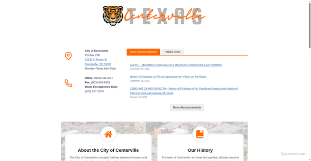 Security scan screenshot of https://centervilletx.gov/