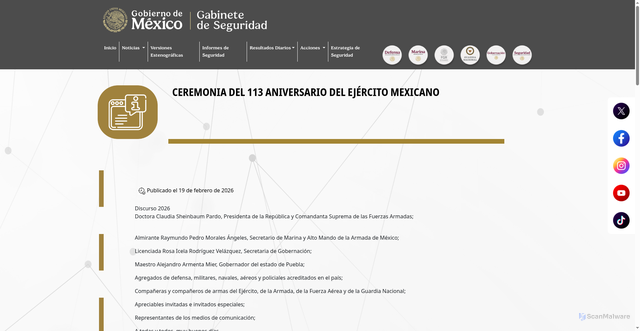 Security scan screenshot of https://gabinetedeseguridad.gob.mx/contenido/7919/ceremonia-del-113-aniversario-del-ejercito-mexicano