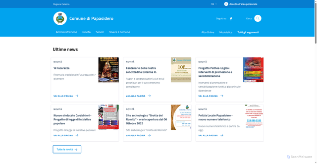 Security scan screenshot of https://comune.papasidero.cs.it/