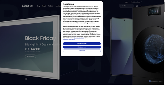 Security scan screenshot of https://www.samsung.com/