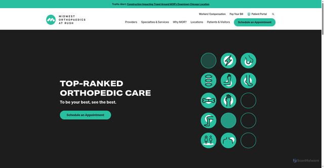 Security scan screenshot of https://www.rushortho.com/