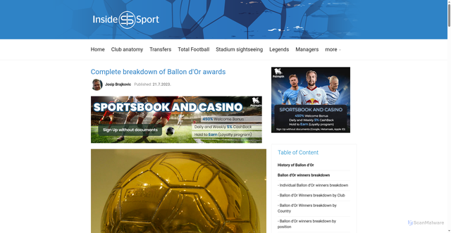 Security scan screenshot of https://www.insidesport.com/c/legends/ballon-dor-awards/4032