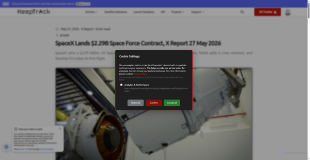 Security scan screenshot of https://keeptrack.space/x-report/spacex-brief-2026-05-27