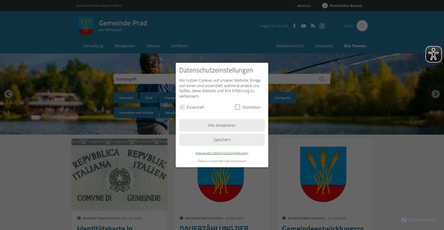 Security scan screenshot of https://www.gemeinde.prad.bz.it/de