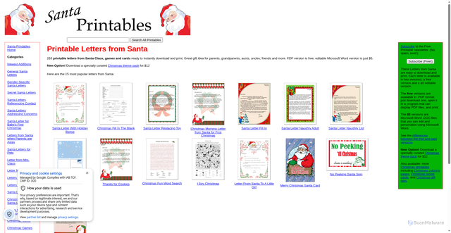 Security scan screenshot of https://www.santaprintables.com
