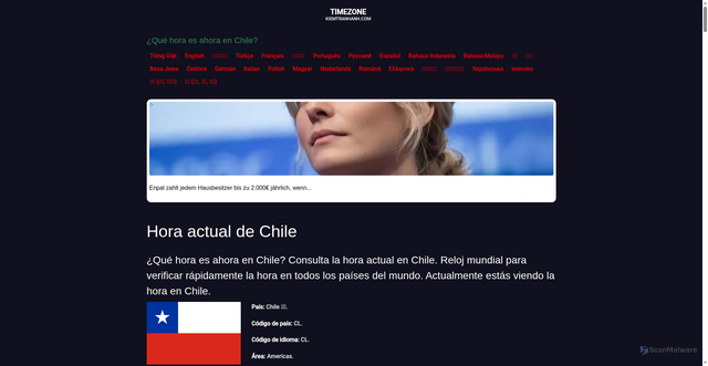 Security scan screenshot of https://timezone.kiemtranhanh.com/es/cl
