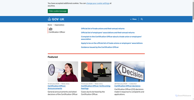 Security scan screenshot of https://www.gov.uk/government/organisations/certification-officer