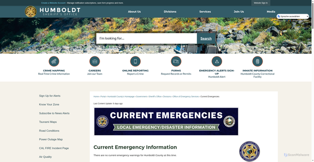 Security scan screenshot of https://humboldtgov.org/2383/Current-Emergencies