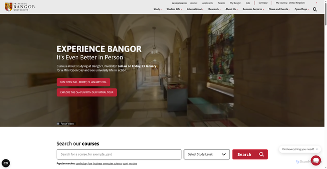 Security scan screenshot of https://www.bangor.ac.uk/