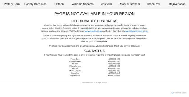 Security scan screenshot of https://www.williams-sonoma.ca