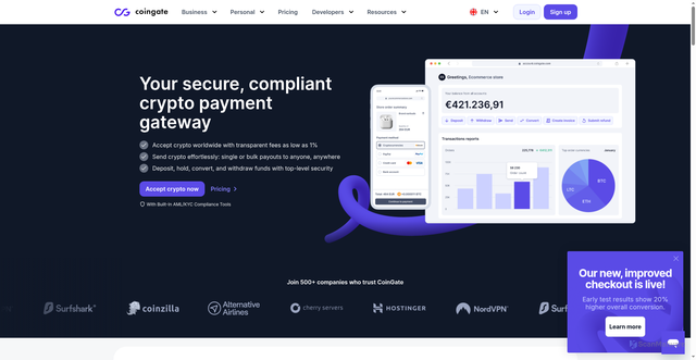 Security scan screenshot of https://coingate.com/