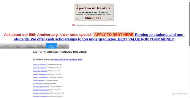 Security scan screenshot of https://www.apartmentrentalsinc.com/propertiesList.html