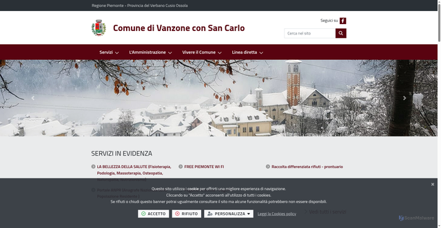 Security scan screenshot of https://www.comune.vanzoneconsancarlo.vb.it/it-it/home