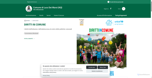Security scan screenshot of https://www.comune.lucodeimarsi.aq.it
