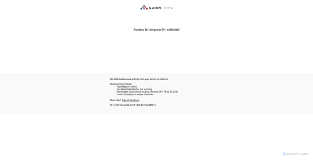 Security scan screenshot of https://www.cairn.info