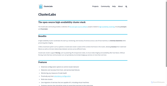 Security scan screenshot of https://clusterlabs.org