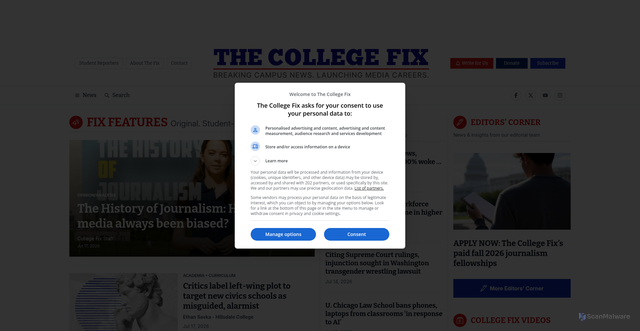 Security scan screenshot of https://thecollegefix.com