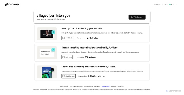 Security scan screenshot of https://villageofperrinton.gov/