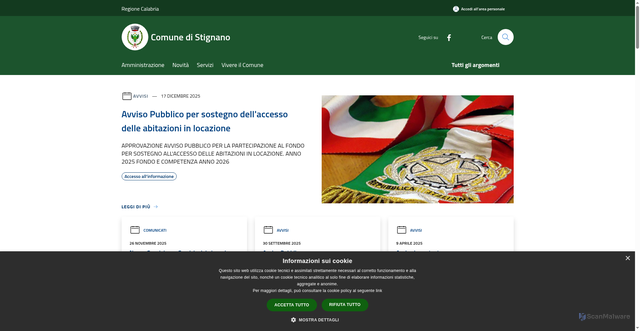 Security scan screenshot of https://www.comune.stignano.rc.it/it