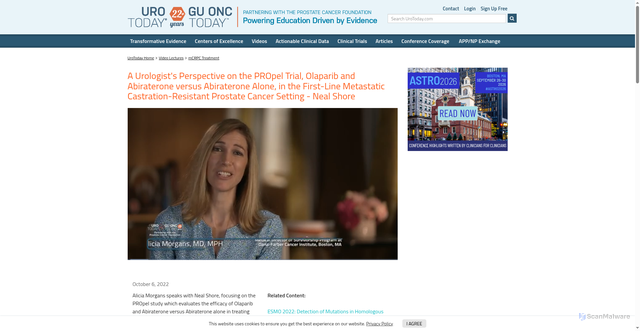 Security scan screenshot of https://www.urotoday.com/video-lectures/mcrpc-treatment/video/2871-a-urologist-s-perspective-on-the-propel-trial-olaparib-and-abiraterone-versus-abiraterone-alone-in-the-first-line-metastatic-castration-resistant-prostate-cancer-setting-neal-shore.html