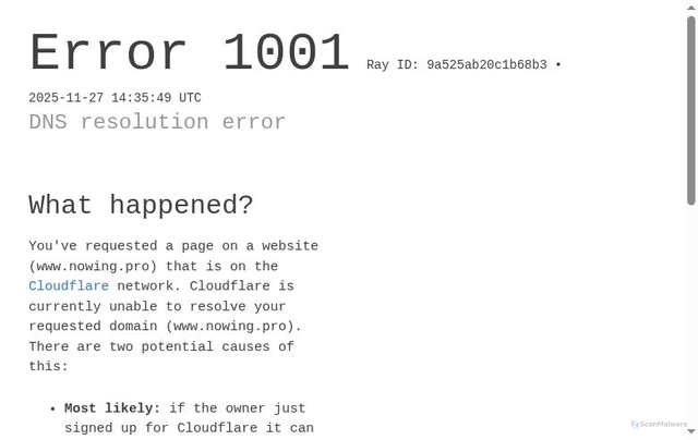 Security scan screenshot of http://www.nowing.pro/