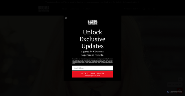Security scan screenshot of https://shop.madonna.com/