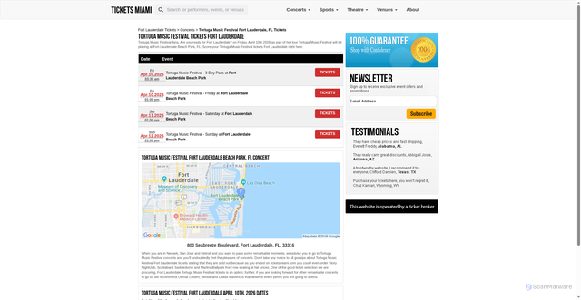 Security scan screenshot of https://tortuga-music-festival.ticketsmiami.org/