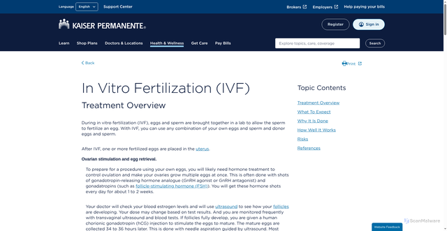 Security scan screenshot of https://healthy.kaiserpermanente.org/health-wellness/health-encyclopedia/he.in-vitro-fertilization-ivf.hw227379