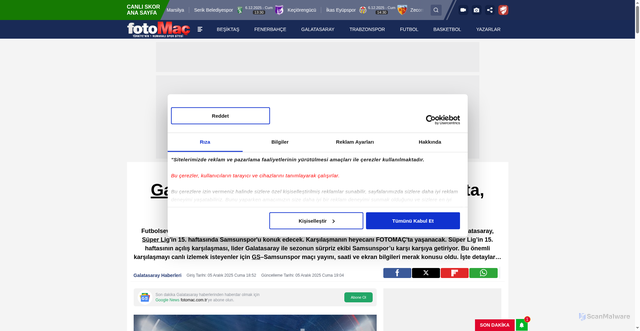 Security scan screenshot of https://www.fotomac.com.tr/galatasaray/2025/12/05/galatasaray-samsunspor-maci-saat-kacta-hangi-kanalda-11ler-ve-canli-yayin-1764950229