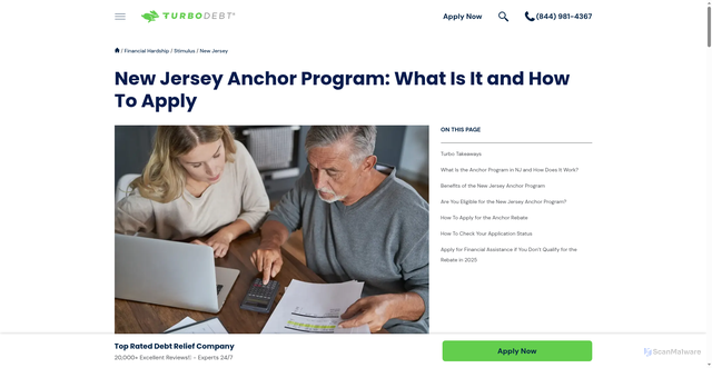 Security scan screenshot of https://www.turbodebt.com/financial-hardship/stimulus/new-jersey