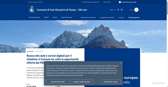 Security scan screenshot of https://www.comune.sangiovannidifassasenjan.tn.it/