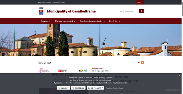Security scan screenshot of https://www.comune.casalbeltrame.no.it/it-it/home