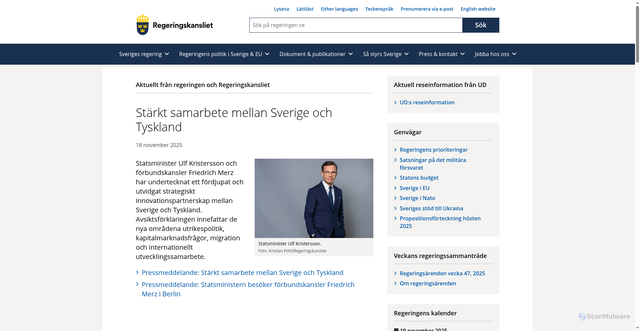 Security scan screenshot of https://www.regeringen.se/