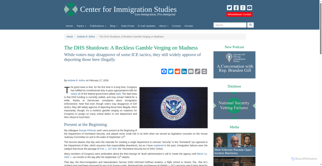 Security scan screenshot of https://cis.org/Arthur/DHS-Shutdown-Reckless-Gamble-Verging-Madness