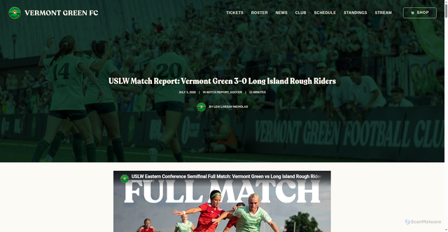 Security scan screenshot of https://vermontgreenfc.com/uslw-match-report-vermont-green-3-0-long-island-rough-riders/