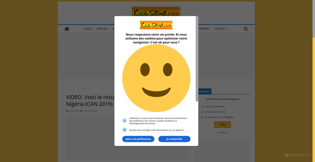 Security scan screenshot of https://www.koolsaina.com/video-resume-match-madagascar-nigeria-can-2019/