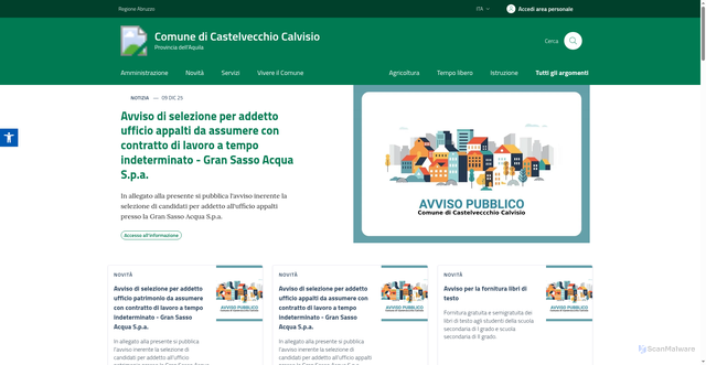 Security scan screenshot of https://www.comune.castelvecchiocalvisio.aq.it/